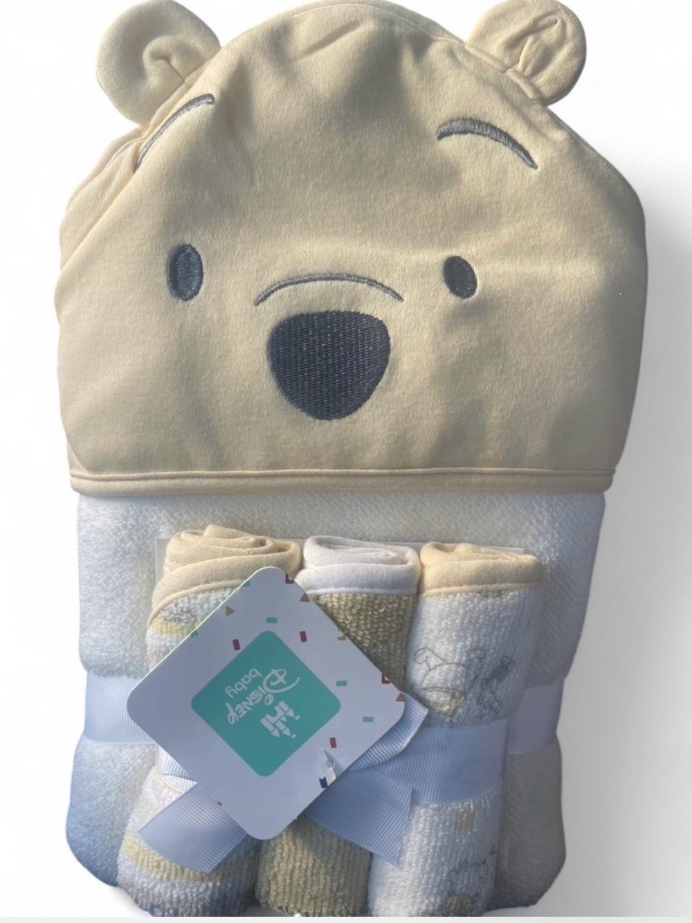 Disney Cream and White Winnie the Pooh Hooded Towel & Washcloth Set